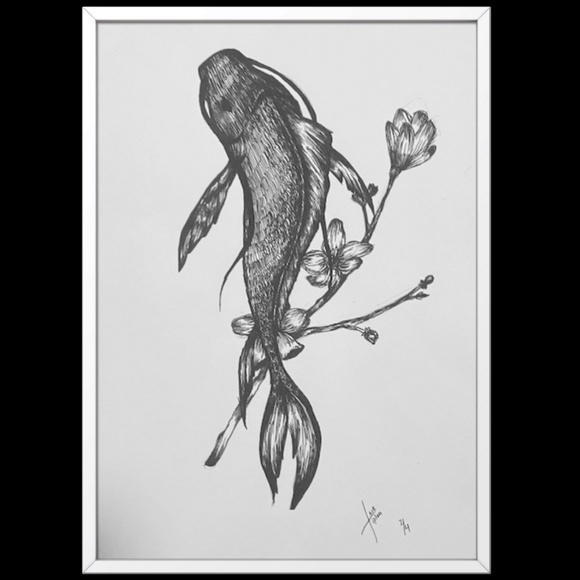 Fish and Cherry Blossom Tattoo Design - Picture 2 of 3
